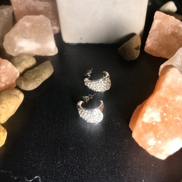 Sterling Silver Crystal Shimmer Semihoop Earrings - Picture 4 of 6